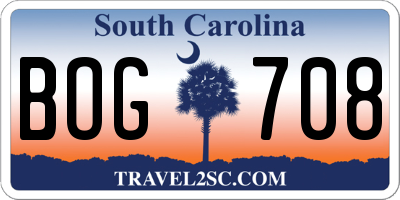 SC license plate BOG708
