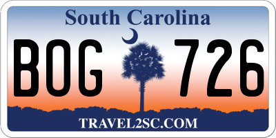 SC license plate BOG726