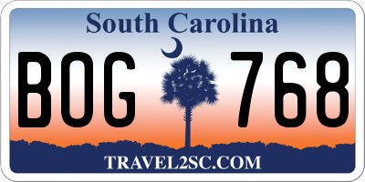 SC license plate BOG768