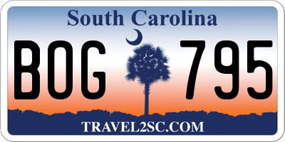 SC license plate BOG795