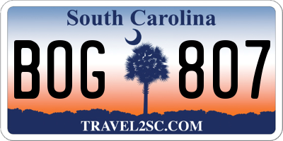 SC license plate BOG807