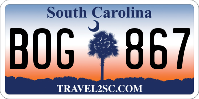 SC license plate BOG867