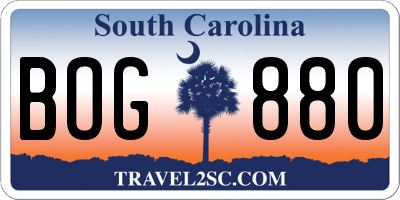 SC license plate BOG880