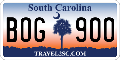 SC license plate BOG900