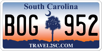 SC license plate BOG952