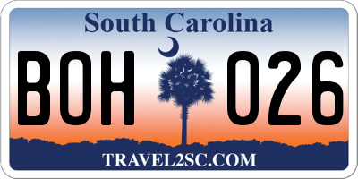 SC license plate BOH026