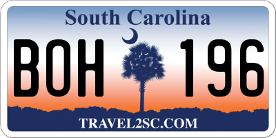 SC license plate BOH196