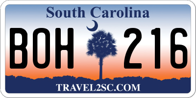 SC license plate BOH216