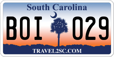 SC license plate BOI029