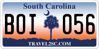 SC license plate BOI056