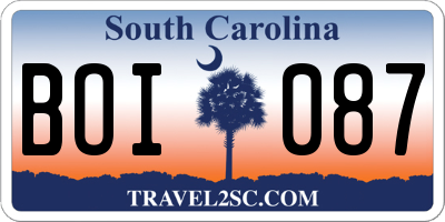 SC license plate BOI087