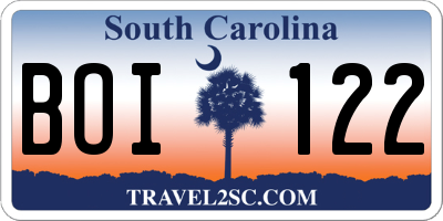 SC license plate BOI122
