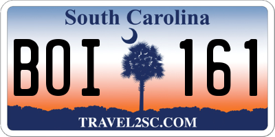 SC license plate BOI161