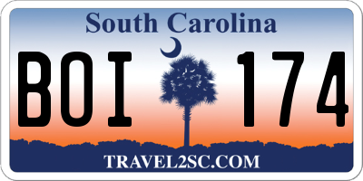 SC license plate BOI174