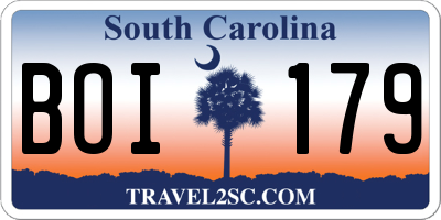 SC license plate BOI179