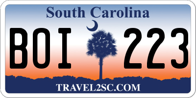 SC license plate BOI223