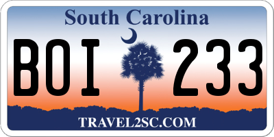 SC license plate BOI233