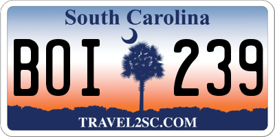 SC license plate BOI239