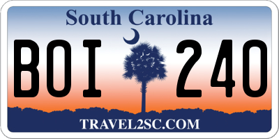 SC license plate BOI240