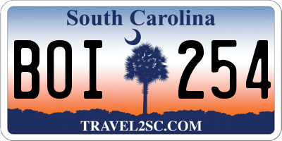SC license plate BOI254