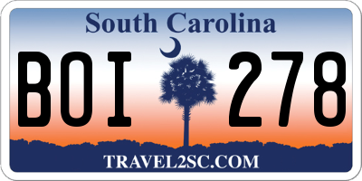 SC license plate BOI278