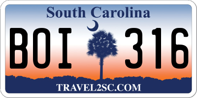 SC license plate BOI316