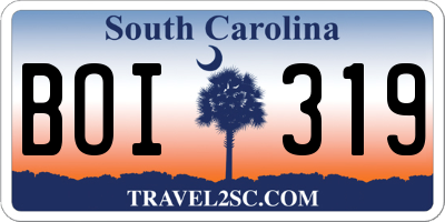 SC license plate BOI319