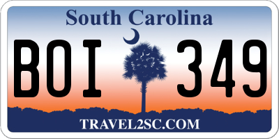 SC license plate BOI349