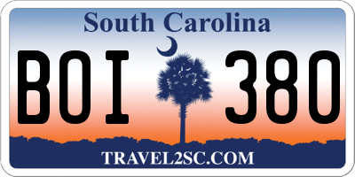 SC license plate BOI380