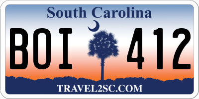 SC license plate BOI412