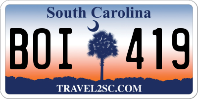 SC license plate BOI419