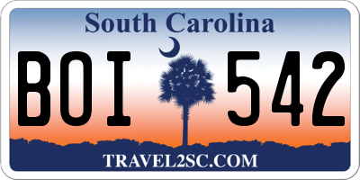 SC license plate BOI542