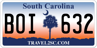 SC license plate BOI632