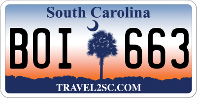SC license plate BOI663