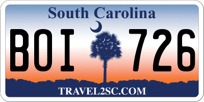 SC license plate BOI726