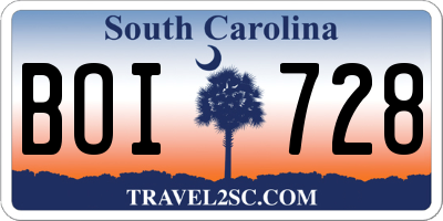 SC license plate BOI728