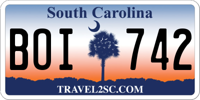 SC license plate BOI742