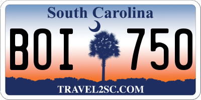 SC license plate BOI750