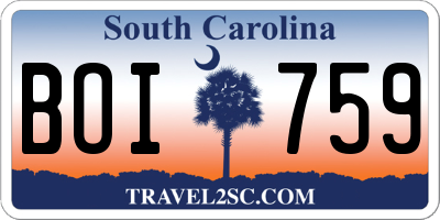 SC license plate BOI759
