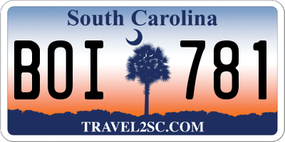 SC license plate BOI781