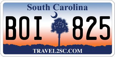 SC license plate BOI825