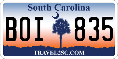 SC license plate BOI835