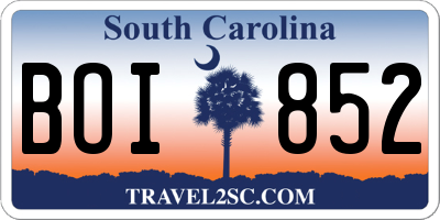 SC license plate BOI852