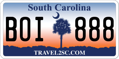 SC license plate BOI888