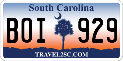 SC license plate BOI929