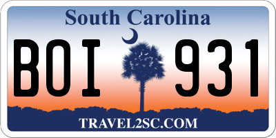 SC license plate BOI931