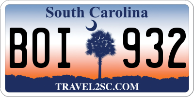 SC license plate BOI932