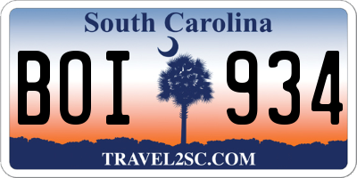 SC license plate BOI934
