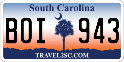 SC license plate BOI943