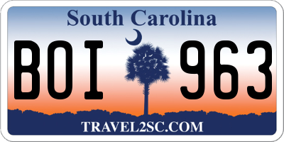 SC license plate BOI963
